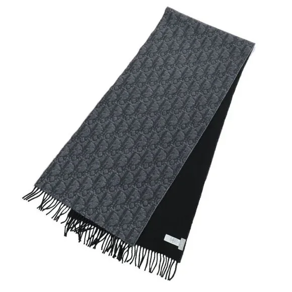 Dior Au Bree Double Face Muffler Gray Cashmere Wool Scarf