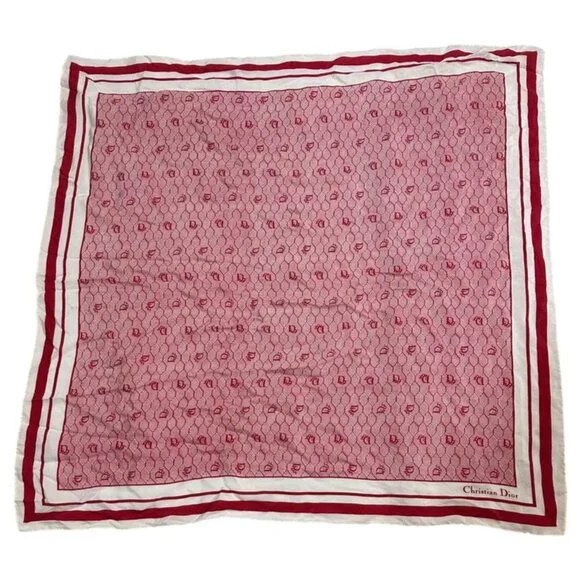 Christian Dior Old Square Line Trotter Silk Scarf Red and White