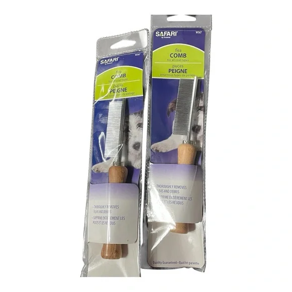 Safari Metal Flea Comb with Wooden Handle Set of 2 W567