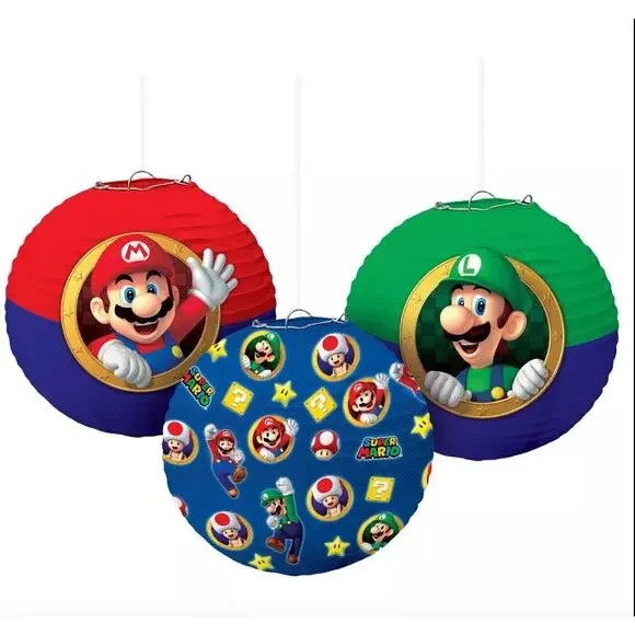 NEW Super Mario Birthday Party Supplies 3 Paper Hanging Lanterns 9.5