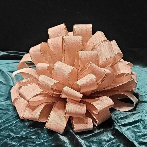 Christmas Tree Bow Topper, Beige / Tan with Gold Edge Trim Tree‎ Topper Bow