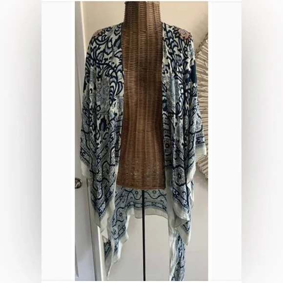 NWT Free People Spellbound Kimono Duster ivory blue one size fits all