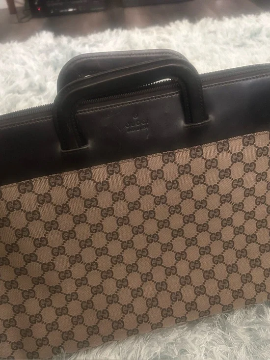 Gucci Men's/Women’s GG Supreme Briefcase in Beige and Dark Brown Leather