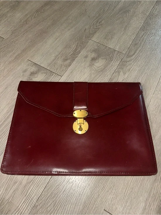 Vtg Burnt Red Leather Business Attaché Portfolio Laptop Case