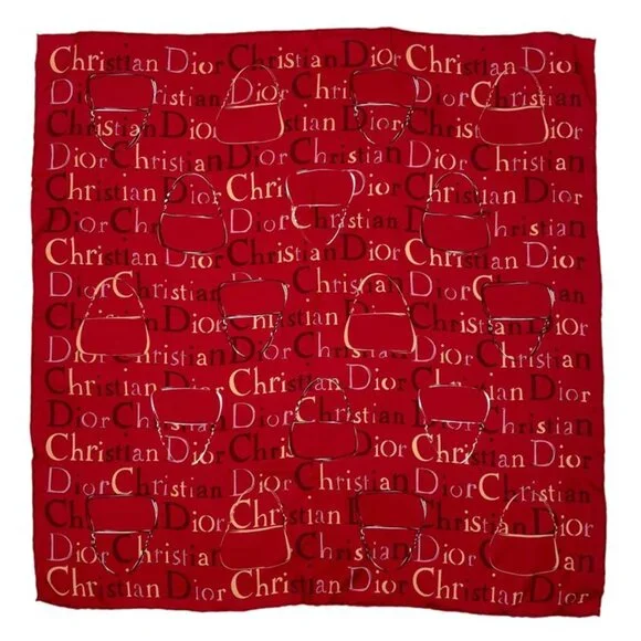 Dior Christian Scarf Silk Logo Back Red