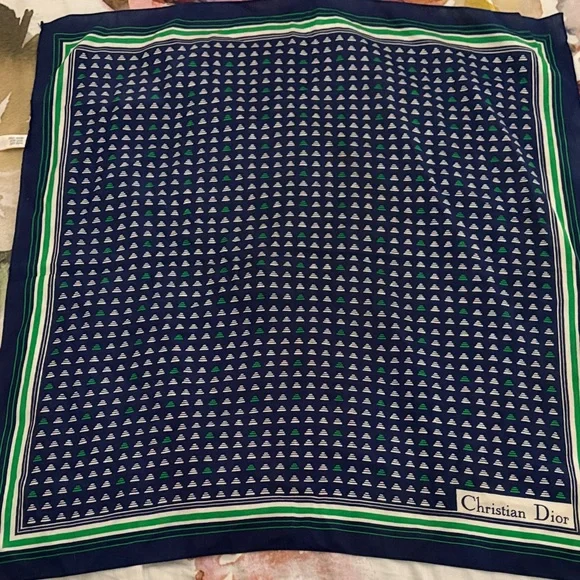 Dior Navy and Green Geometric Scarf