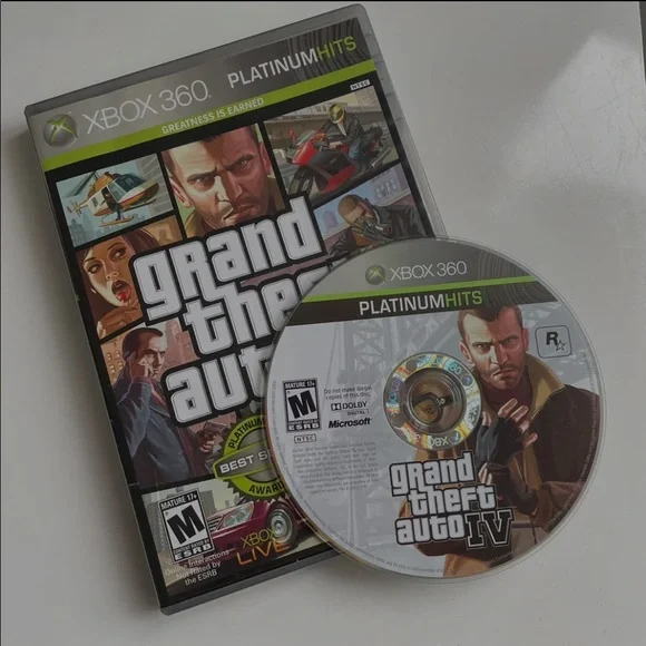 Grand Theft Auto IV on XBox 360 platinum hits.