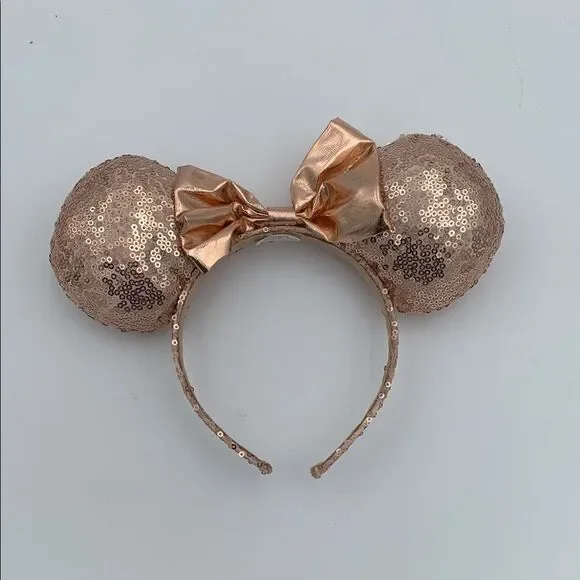 Sequin rose gold pink Disney Mickey Mouse Ears Headband with Bow