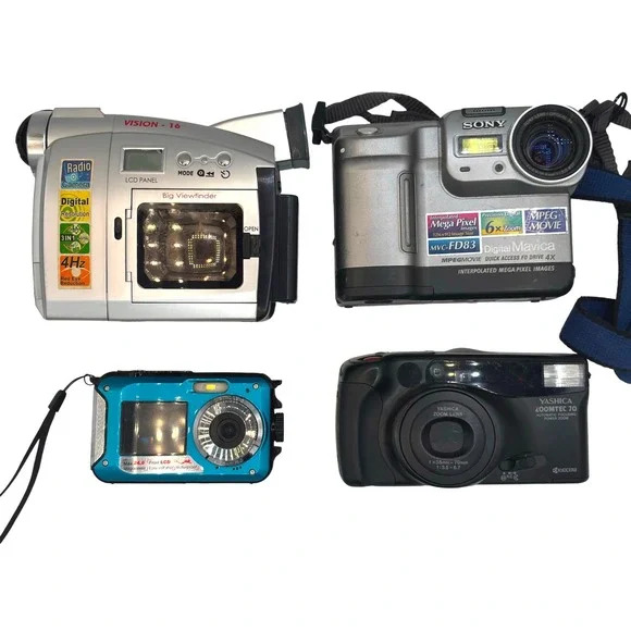 Vintage Camera Lot Sony Digital Mavica MVC-FD83 Yashica Zoomtec 70 Blue UNTESTED