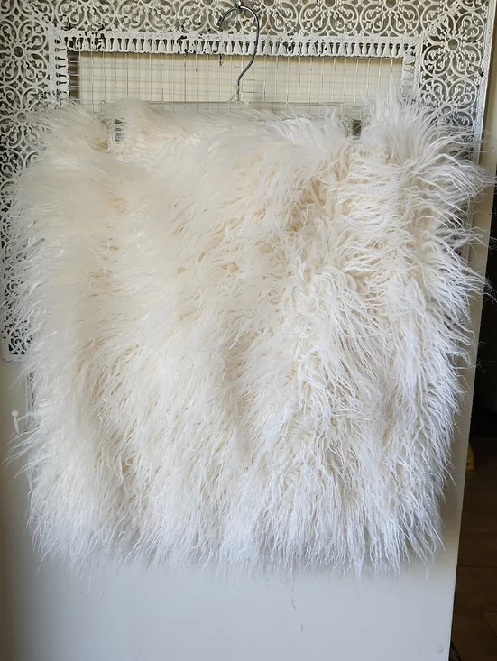 Pottery Barn Faux Fur Ivory 18x18 Square Pillow Cover Plush Mongolian