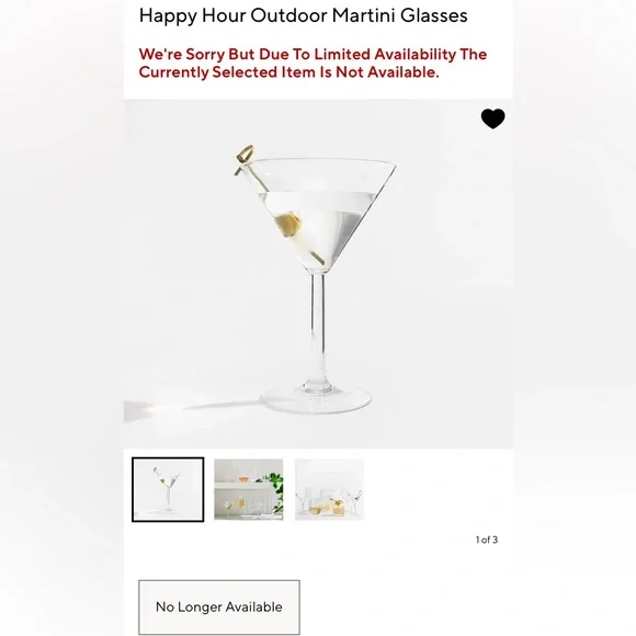 Pottery Barn Clear Martini Glasses for pool safety- Set of 2