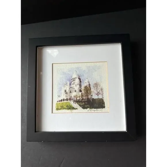 Pottery Barn Watercolor Print Wall Hanging Framed Matted 9x9 Minimalist Cottage