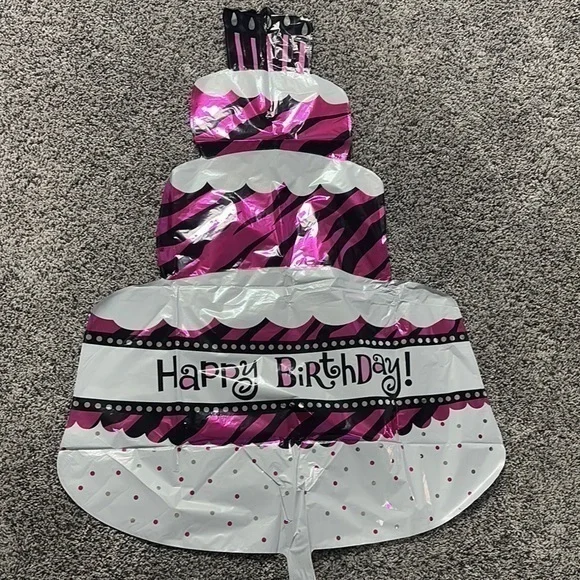 Pink and Black Birthday Cake Balloon Decoration