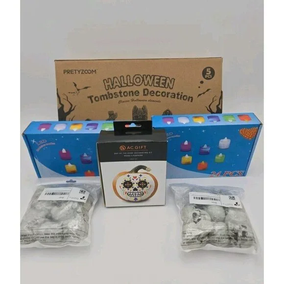 Halloween Party Kit 7 Piece In Total‎ 3 Tombstones 16 Skulls 48 Lights Pumpkin