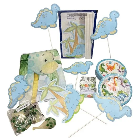 Baby Shower Dinosaur Decorations Lot Diaper Raffle Photo Backdrop Balloons Plate