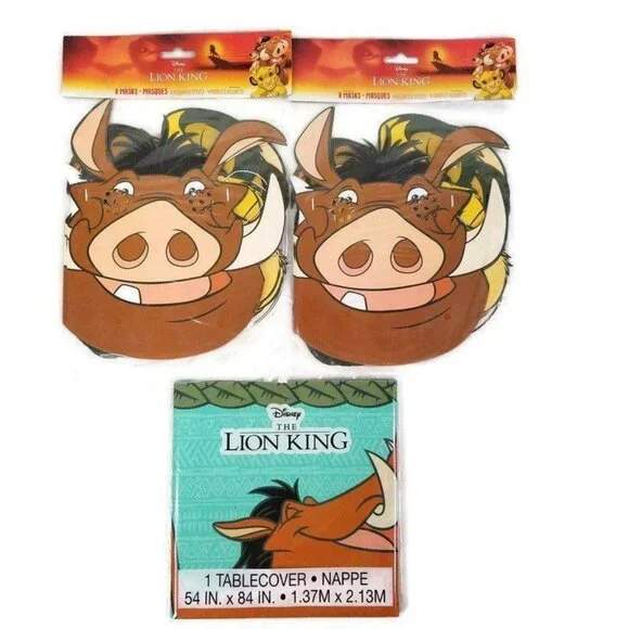 Disney Lion King Party Supply Bundle Masks Tablecloth Simba Rafiki Timon Pumbaa