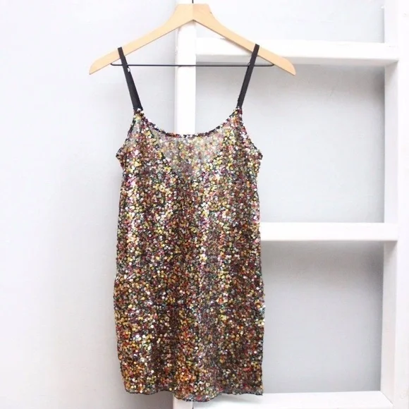 Free People Intimately Medium Confetti Sequins Slip Mini Dress Party Festive