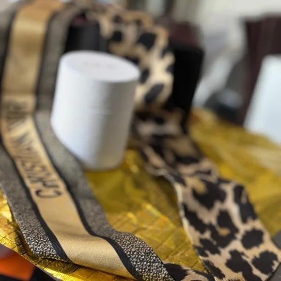 Dior Black and Gold Scarf cheetah animal print Authentic