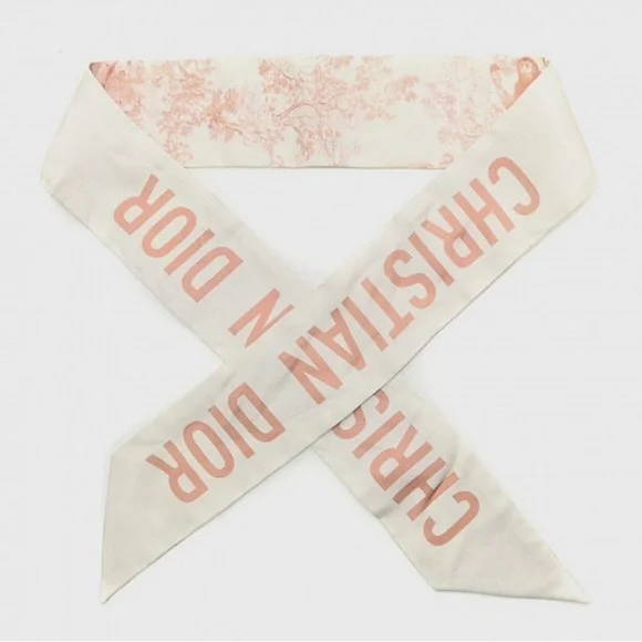 CHRISTIAN DIOR ⭐️cream and Pink silk toile de jouy mitzah Twilly scarf