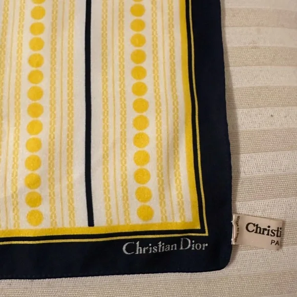 Vintage Christian Dior Silk Scarf Navy Blue Yellow 20