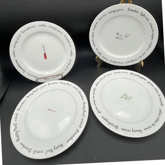 Vintage Y2K Set Of 4 Bar Lingo/Recipe Salad Dessert Snack Plates by Pottery Barn