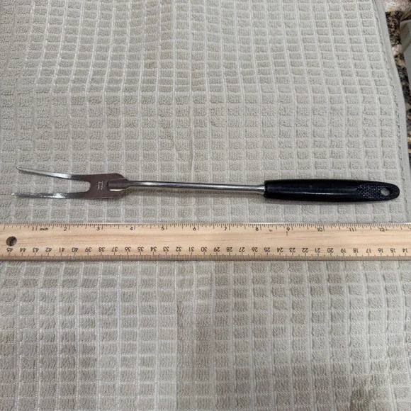 Vintage Ekco Meat Carving Fork Chromium‎ Plated USA Black Handle 12.5 Inch
