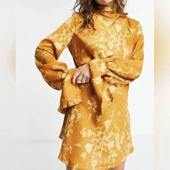 Free People Aries Floral Mini Dress Golden Yellow Size S/P #085