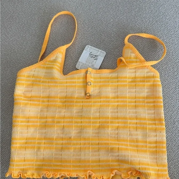 Cropped Top, Free People, XS Yellow, Snap Into It Henley Crop