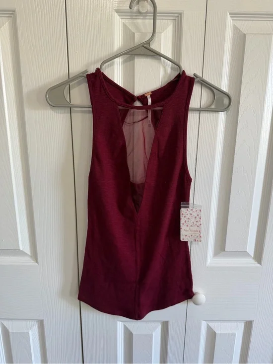 Free People Garnet Ribbed Mesh Paneled Tank Wine Extra Small NWT