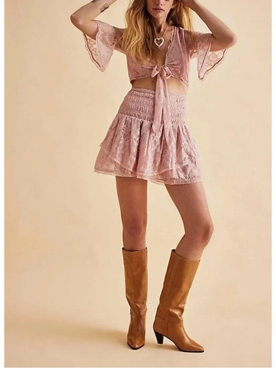 NWOT Free People, Lala Lace Mini Dress, Various Sizes in Pink Dawn