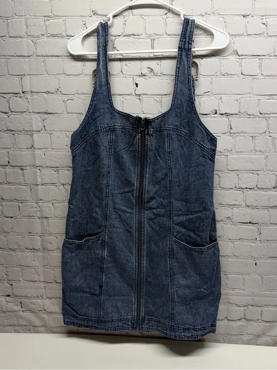 Free People Light Wash Denim Zip mini Dress Sz M