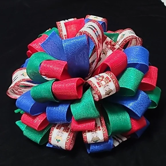 Christmas Tree Bow Topper, Nutcracker Red Green Blue Tree Topper Bow 44 Loop Bow