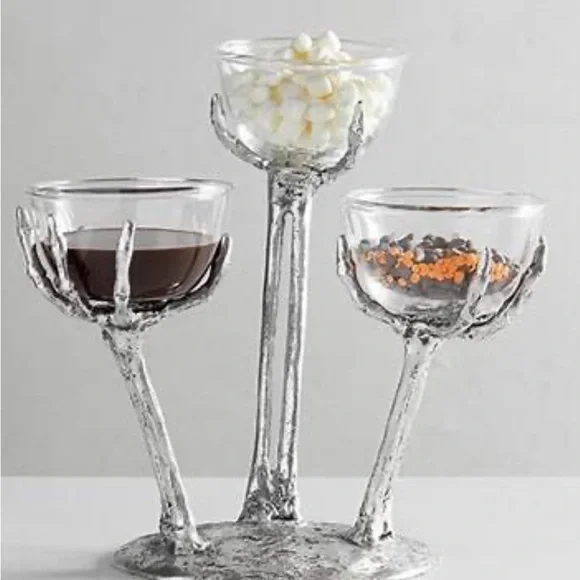 Pottery Barn Halloween skeleton triple condiment server