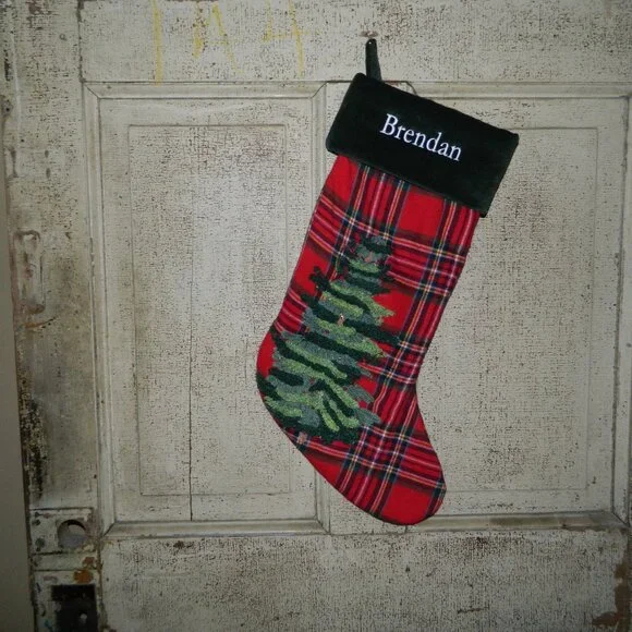 Pottery Barn Forest Plaid Christmas Stocking 
