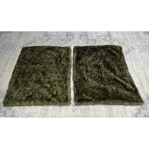 Pair‎ Pottery Barn Standard Pillow Shams Button Acrylic Shag Green