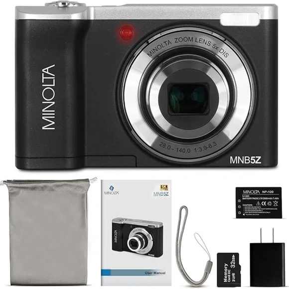 New Minolta MNB5Z 56MP Dual Lens Point & Shoot Digital Camera w/ 5X Optical Zoom