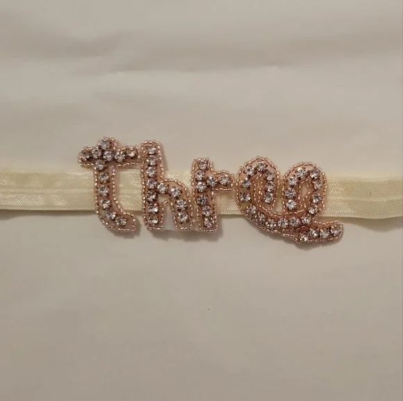 Third Birthday headband Three Rhinestone Applique smash cake hair photoshoot