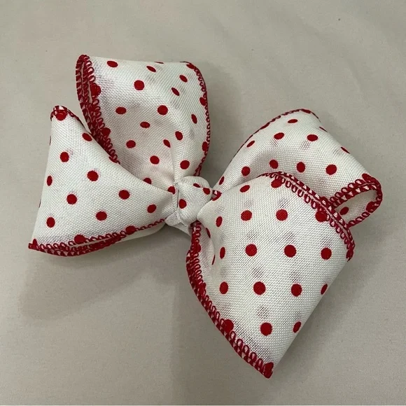 Handmade red Polka Dot Hair Bow for kids clip double layer valentines day chic