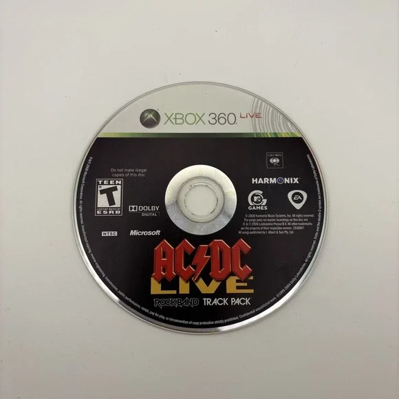 AC DC Live Rock Band Track Pack Xbox 360 Music Game Disc Generic Case