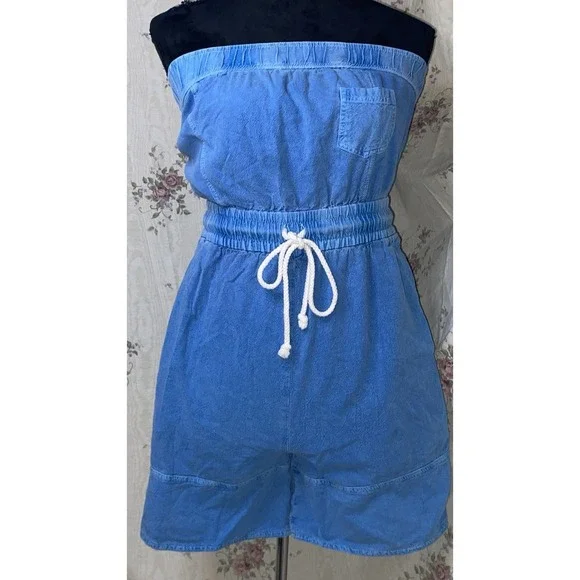 Free People Beach Strapless Akoi Romper Size Small Light Blue Color