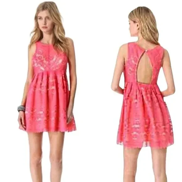 FREE PEOPLE Women's Rocco Floral Lace Sleeveless Mini Dress Pink Size 8