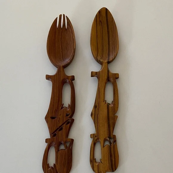 Artisan Carved Wooden Serving Utensils