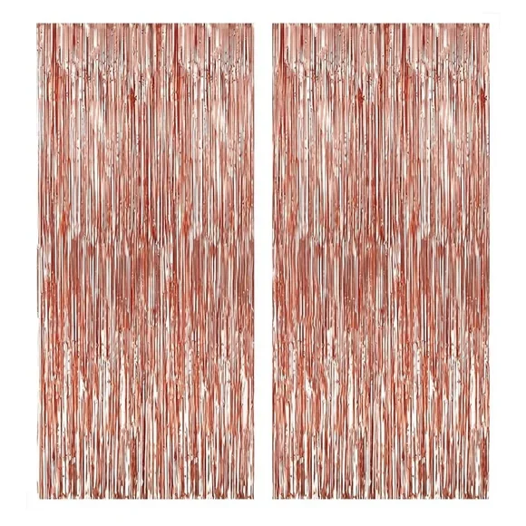 NWT Rose Gold Metallic Fringe Backdrop Party Birthday Curtains