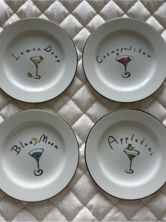 Pottery Barn White Martini Cocktail-themed Plates - Set of 4