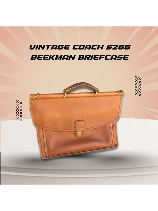 Vintage Coach 5266 Beekman Briefcase Leather Tan Gold Hardware