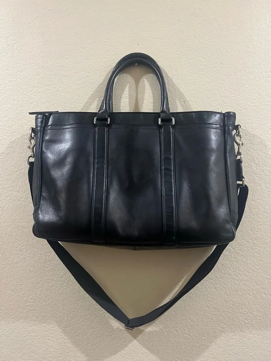 Coach Perry Black Leather messenger Men’s Briefcase Tote Professional Carryall