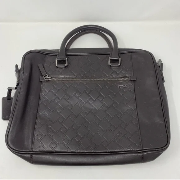 Tumi Ticon Brown Leather Brief Top Zip Bag Case
