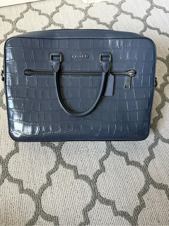 Coach Men’s Croc-Embossed Leather Briefcase in Navy