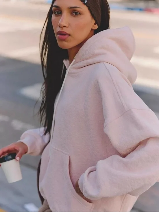 Free People Movement Final Call Flocked Velvet Hoodie Pink