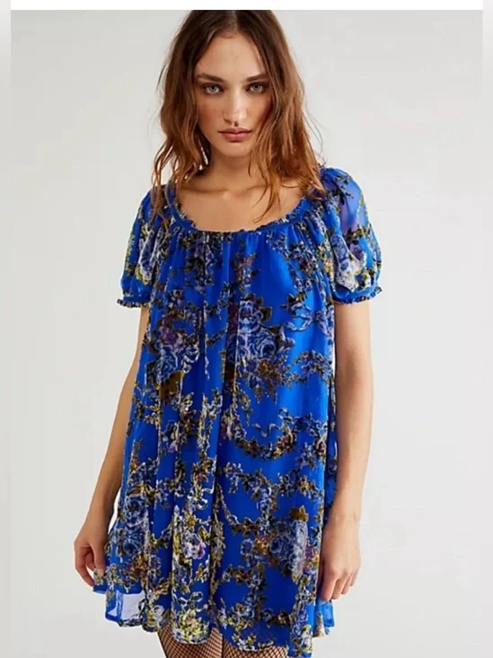 FREE PEOPLE Beautiful Blooms Mini Dress Burnout Velvet L